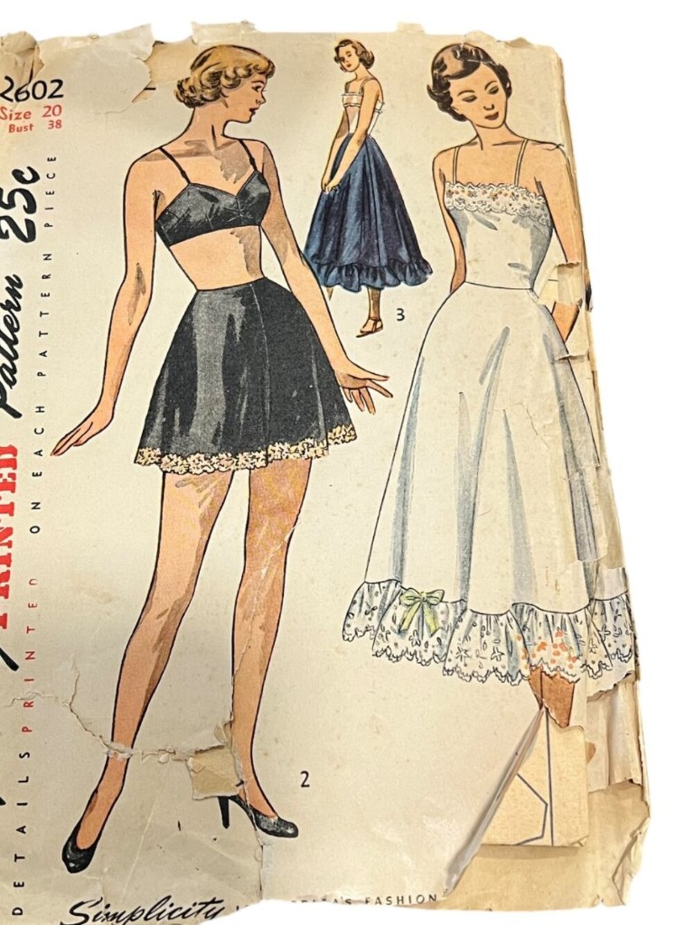 Vintage Simplicity 2602 Lingerie French Skirt Brassiere Bust 38 1950s Sewing Pat